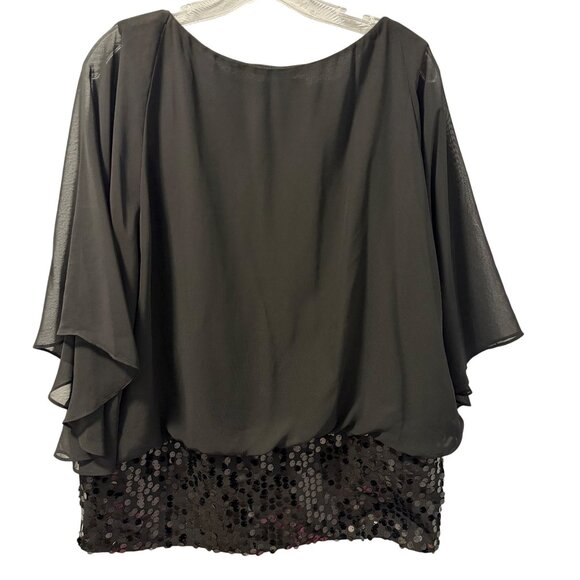 Black Roz & Ali Chiffon Blouse With Sequined Hem Womens Size L Blouse - Picture 7 of 12